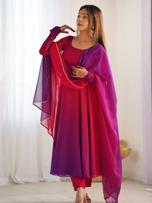 Dark Pink & Purple Shaded Fox Georgette Anarkali Suit