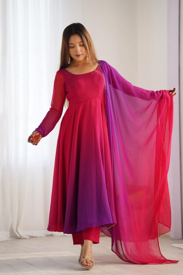 Dark Pink & Purple Shaded Fox Georgette Anarkali Suit