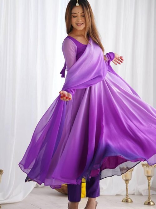 Royal Purple Soft Georgette Anarkali Suit Set