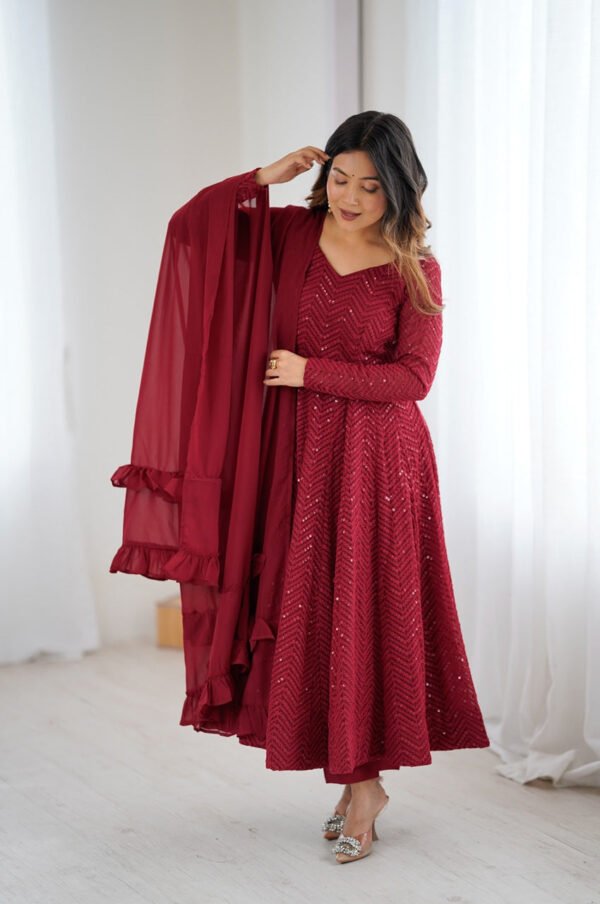 Maroon Color Lucknowi Sequence Work Anarkali Suit