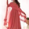 Peach Lucknowi Georgette Anarkali Suit Set