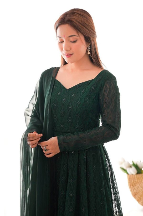 Lucknowi Work Jungle Green Anarkali Suit