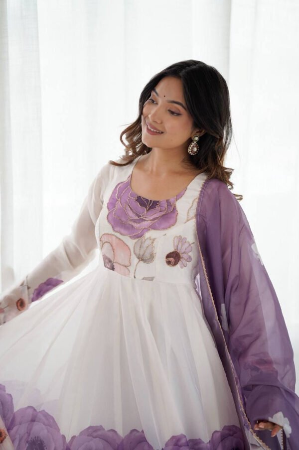 Brinjal Color Organza Silk Anarkali Suit with Dupatta