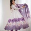 Brinjal Color Organza Silk Anarkali Suit with Dupatta