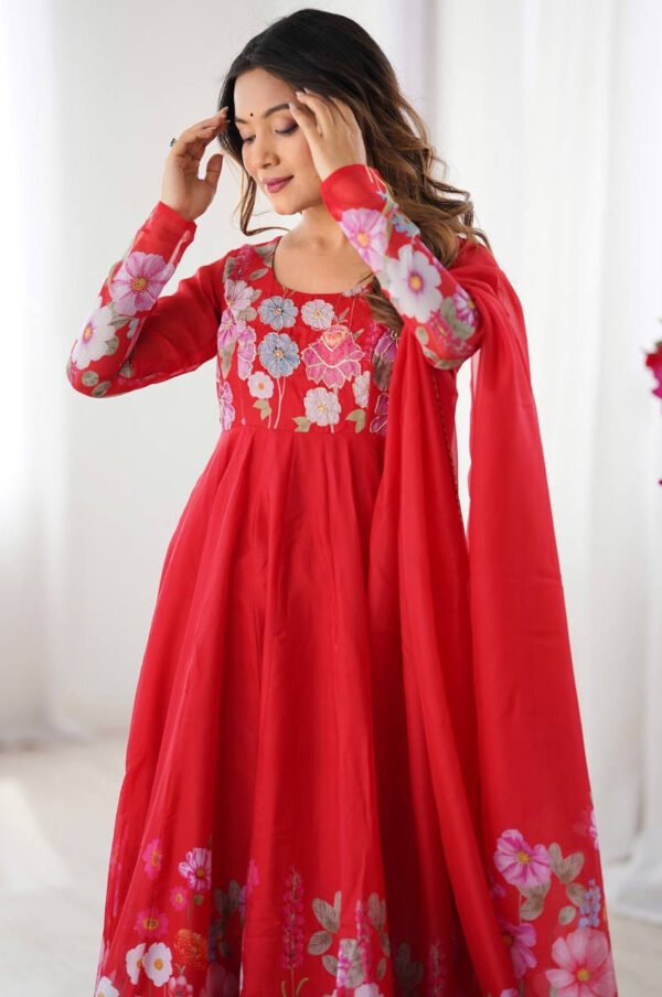 Red Organza Anarkali Suit Set