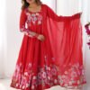 Red Organza Anarkali Suit Set