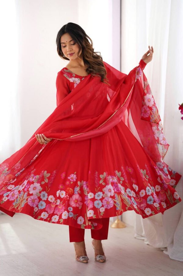 Red Organza Anarkali Suit Set