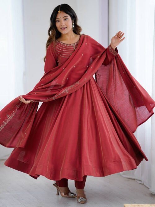 Carmine Roman Chanderi Silk Anarkali Suit