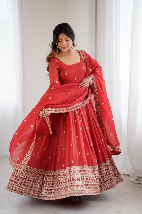 Rust Orange Crunchy Silk Anarkali Suit