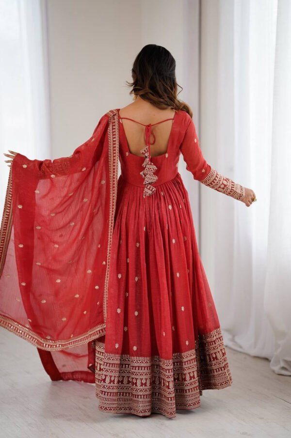 Rust Orange Crunchy Silk Anarkali Suit