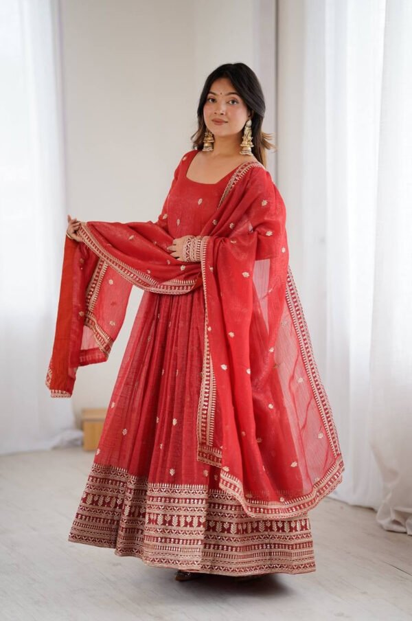 Rust Orange Crunchy Silk Anarkali Suit