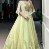 Premium Melon Green Allnen Crush Lehenga Set with 5 Meter Flair