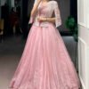 Premium Tender Pink Allnen Crush Lehenga Set with 5 Meter Flair