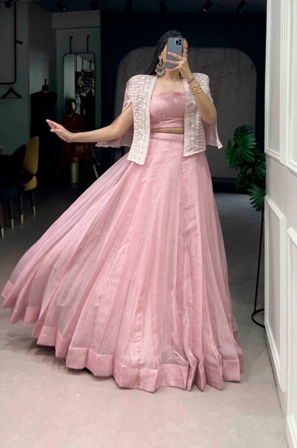 Premium Tender Pink Allnen Crush Lehenga Set with 5 Meter Flair