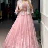 Premium Tender Pink Allnen Crush Lehenga Set with 5 Meter Flair