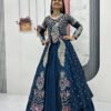 Indigo Color Crop Top Lehenga with Embroidered Shrug