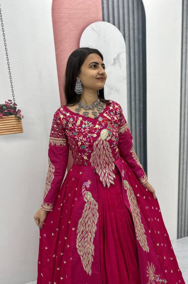 Crimson Color Crop Top Lehenga with Embroidered Shrug