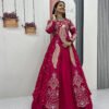 Crimson Color Crop Top Lehenga with Embroidered Shrug