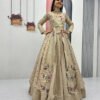 Cream Color Crop Top Lehenga with Embroidered Shrug