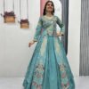 Misty Teal Crop Top Lehenga with Embroidered Shrug