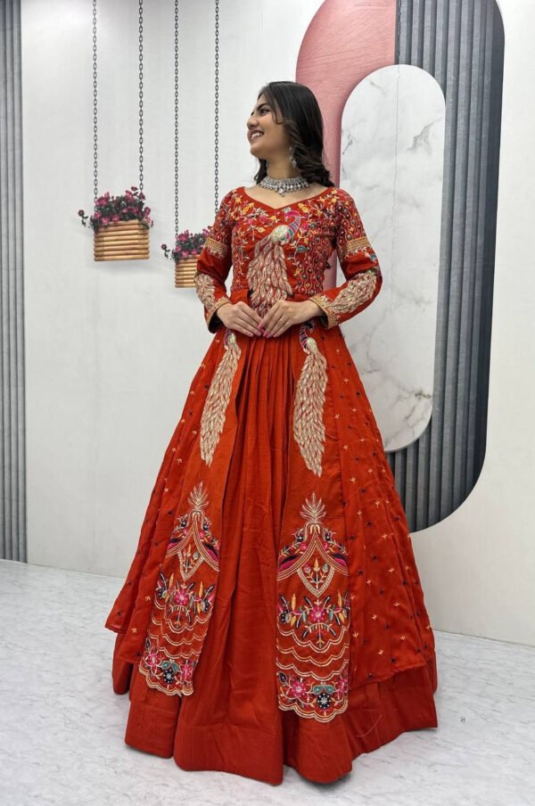 Orange Crop Top Lehenga Set with Heavy Embroidery & Stylish Shrug Look