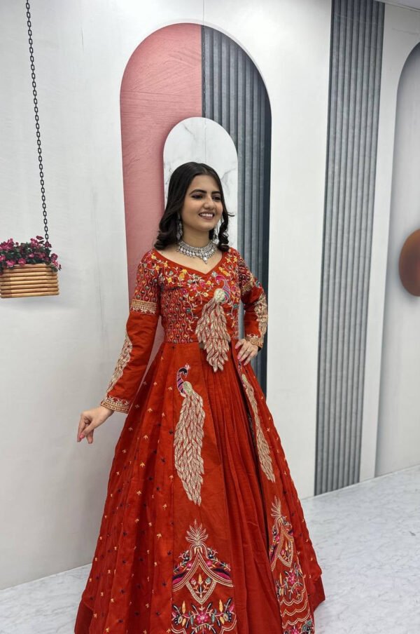 Orange Crop Top Lehenga Set with Heavy Embroidery & Stylish Shrug Look