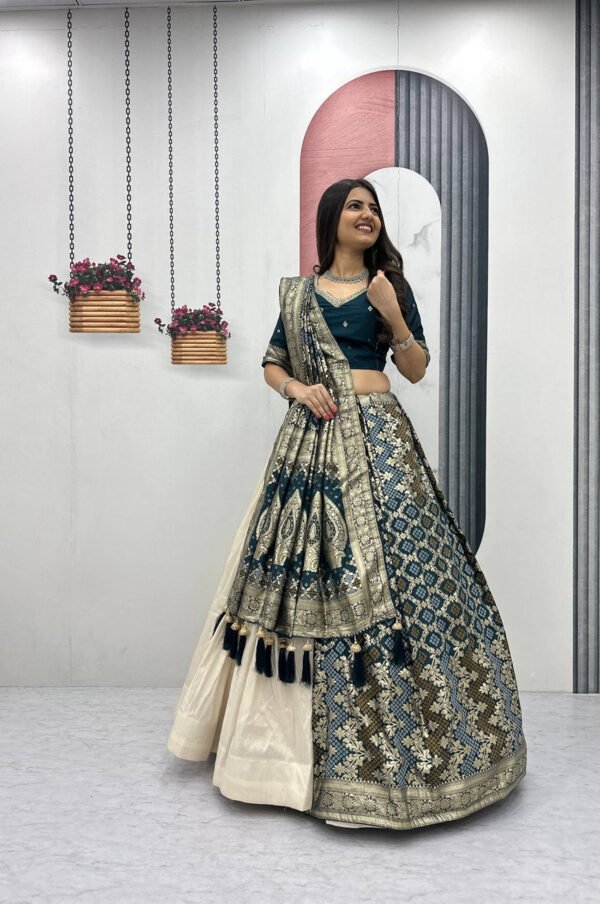 Rama Green Lehenga Saree Set – Royal Elegance with Modern Flair
