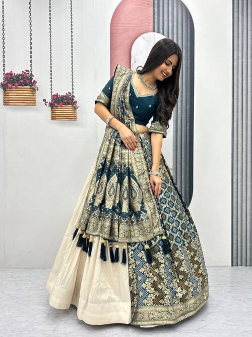 Rama Green Lehenga Saree Set – Royal Elegance with Modern Flair