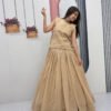 Dark Tan Crunchy Silk Lehenga Set with 3.5 Meter Flair & Heavy Sequins Jacket
