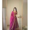 Wine Elegant Jacquard Thread & Sequin Work Lehenga Set with Dupatta