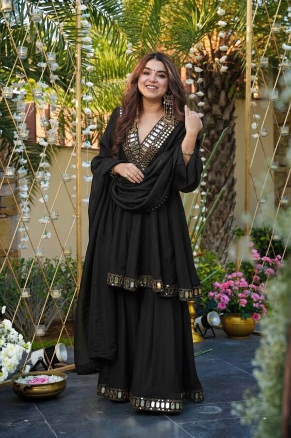 Black Shishmahal Cosmos Silk Palazzo Suit