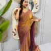 Copper Color Space Silk Gown Saree with Beads Lace & Dupatta