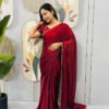 Arabian Red Space Silk Gown Saree with Beads Lace & Dupatta