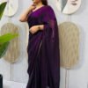 Purple Space Silk Gown Saree with Beads Lace & Dupatta