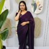 Purple Space Silk Gown Saree with Beads Lace & Dupatta
