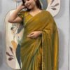 Bronze Color Space Silk Gown Saree with Beads Lace & Dupatta
