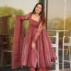 Stunning Salmon Soft Organza Anarkali Suit Set with Lace Border Dupatta