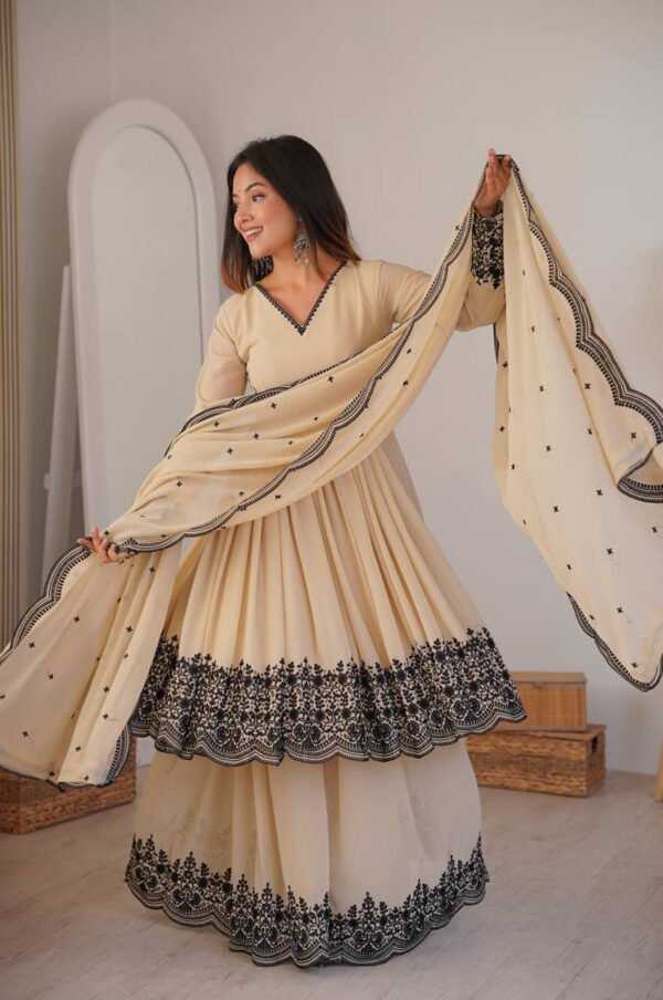 Neutral Vanilla Color Palazzo Suit