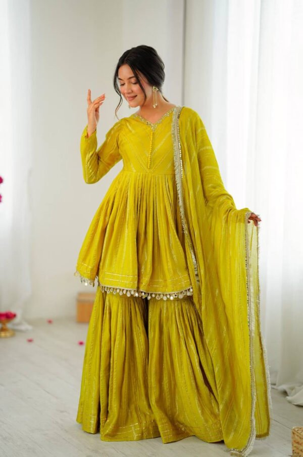 Mustard Yellow Mal Chanderi Sharara Set