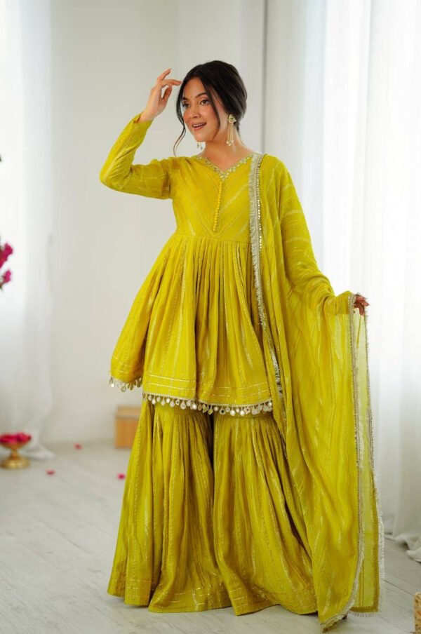 Mustard Yellow Mal Chanderi Sharara Set