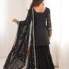 Black Sequin Work Ruffle Sharara Suit Set