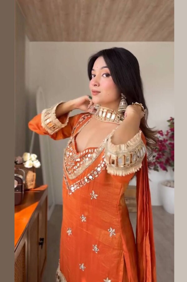 Rust Orange Mirror Work Palazzo Suit