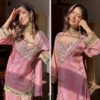 Pink Fendy Silk Sharara Suit with Real Mirror Work