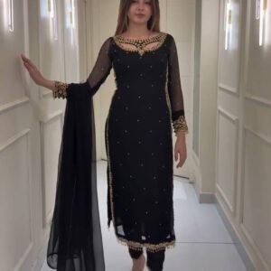 Black Color Designer Suit Set with Pearl Moti Work