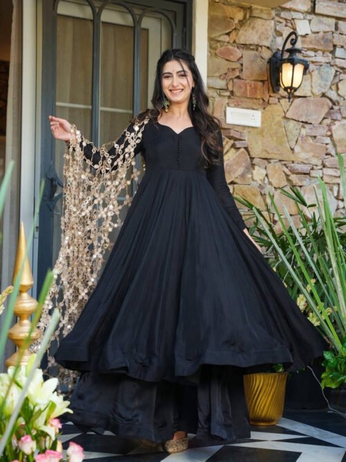 Black Roman Silk Palazzo Suit Set