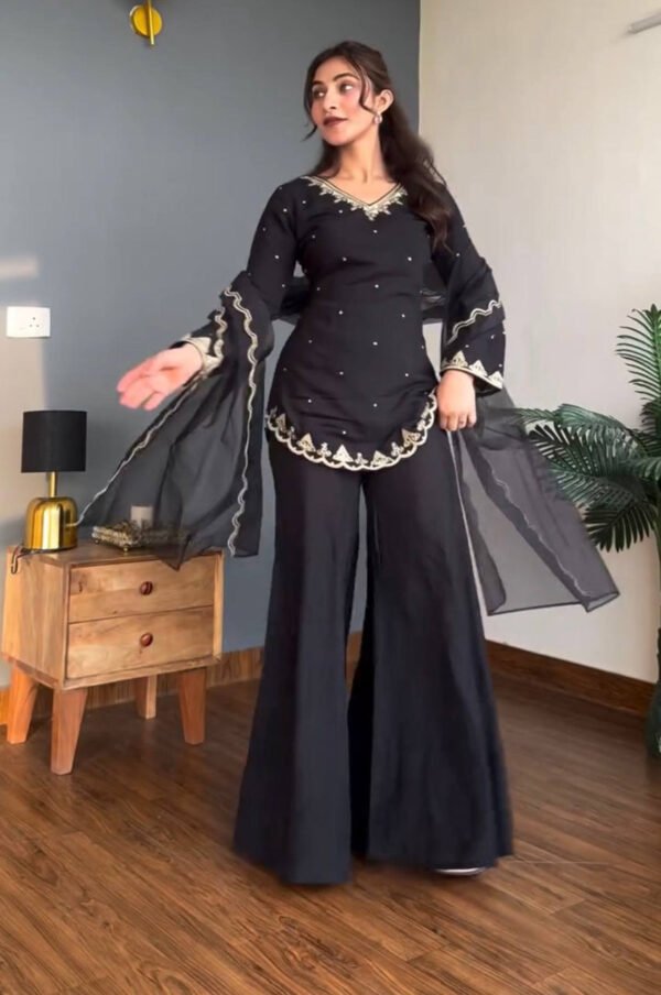 Black Roman Silk Palazzo Suit