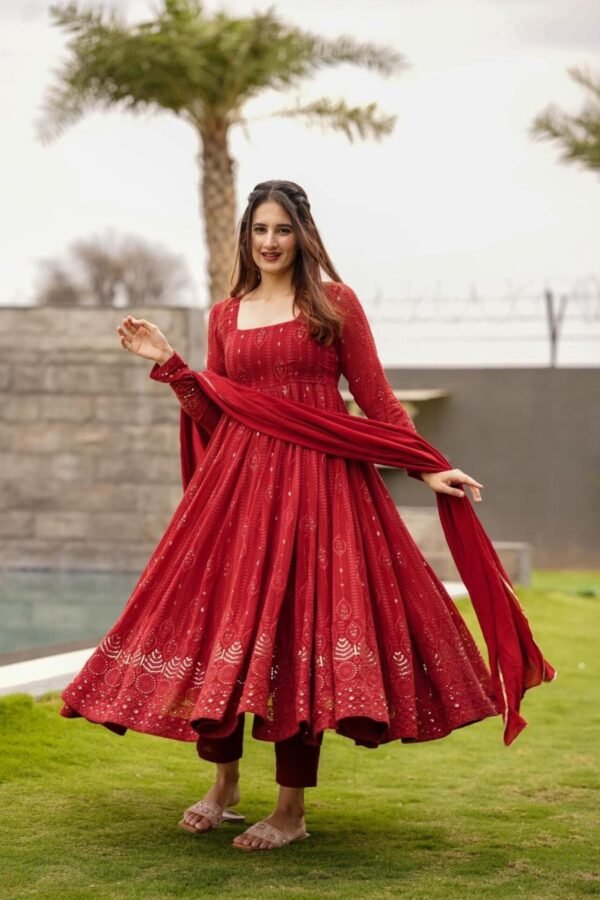 Maroon Anarkali Suit Set: Embroidered & Georgette Fabric