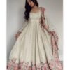 Off-White Vichitra Silk Gown Set