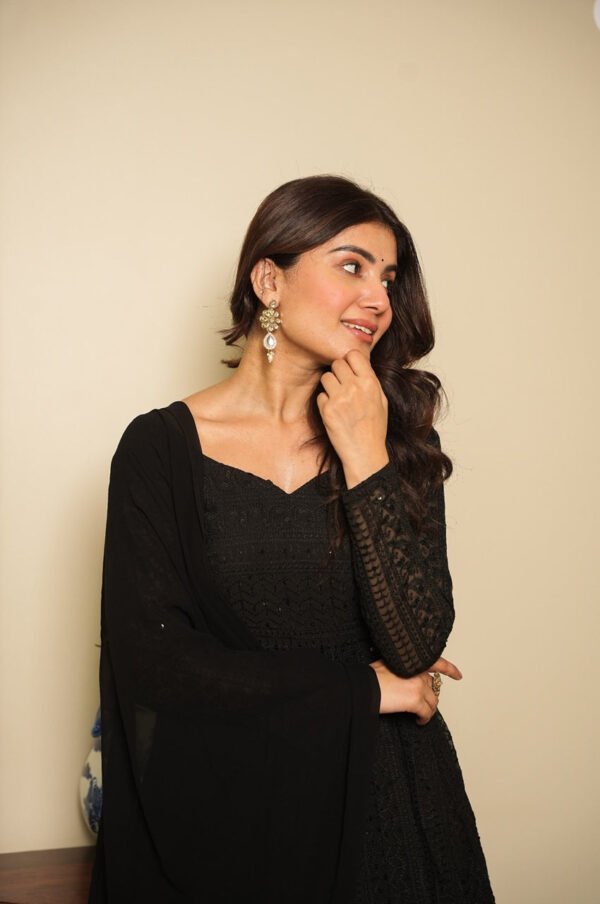 Black Georgette Lucknowi Work Anarkali Suit Set
