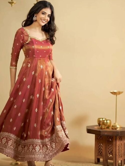 Rust Orange South Indian Style Anarkali Suit Set